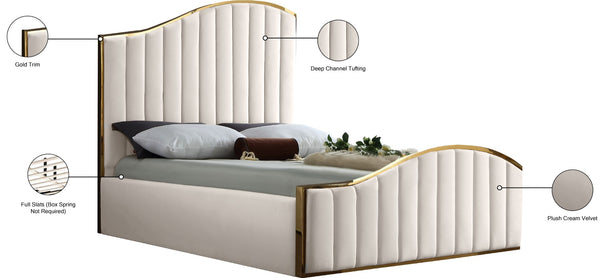 Jolie Velvet / Engineered Wood / Metal / Foam Contemporary Cream Velvet Queen Bed (3 Boxes) - 65" W x 87.5" D x 61.5" H