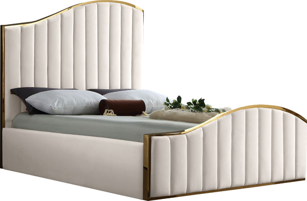 Jolie Velvet / Engineered Wood / Metal / Foam Contemporary Cream Velvet Queen Bed (3 Boxes) - 65" W x 87.5" D x 61.5" H