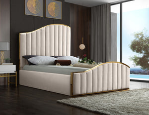 Jolie Velvet / Engineered Wood / Metal / Foam Contemporary Cream Velvet Queen Bed (3 Boxes) - 65" W x 87.5" D x 61.5" H