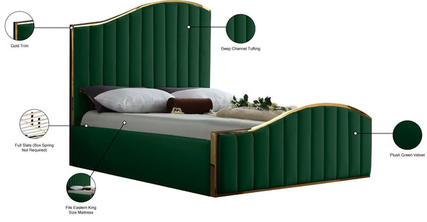 Jolie Velvet / Engineered Wood / Metal / Foam Contemporary Green Velvet King Bed (3 Boxes) - 81" W x 87.5" D x 61.5" H