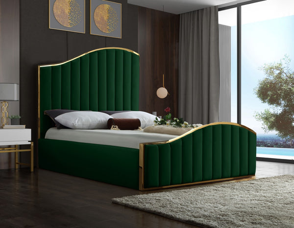 Jolie Velvet / Engineered Wood / Metal / Foam Contemporary Green Velvet King Bed (3 Boxes) - 81" W x 87.5" D x 61.5" H