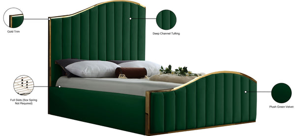 Jolie Velvet / Engineered Wood / Metal / Foam Contemporary Green Velvet Queen Bed (3 Boxes) - 65" W x 87.5" D x 61.5" H