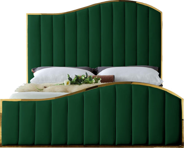 Jolie Velvet / Engineered Wood / Metal / Foam Contemporary Green Velvet Queen Bed (3 Boxes) - 65" W x 87.5" D x 61.5" H