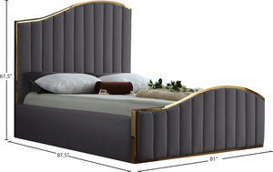 Jolie Velvet / Engineered Wood / Metal / Foam Contemporary Grey Velvet King Bed (3 Boxes) - 81" W x 87.5" D x 61.5" H