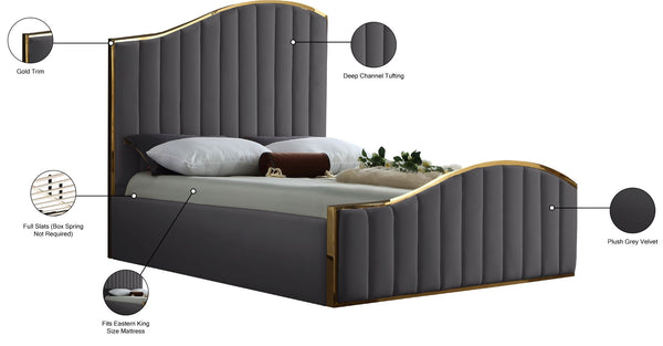 Jolie Velvet / Engineered Wood / Metal / Foam Contemporary Grey Velvet King Bed (3 Boxes) - 81" W x 87.5" D x 61.5" H