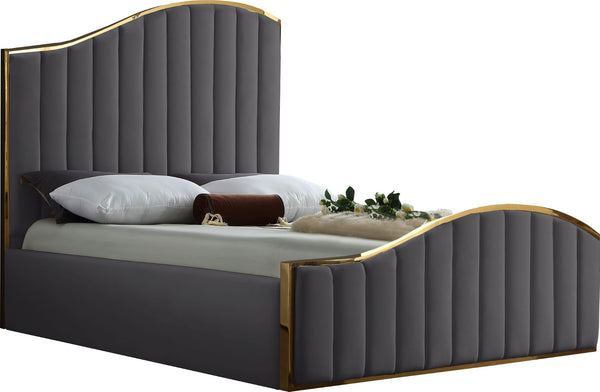 Jolie Velvet / Engineered Wood / Metal / Foam Contemporary Grey Velvet King Bed (3 Boxes) - 81" W x 87.5" D x 61.5" H