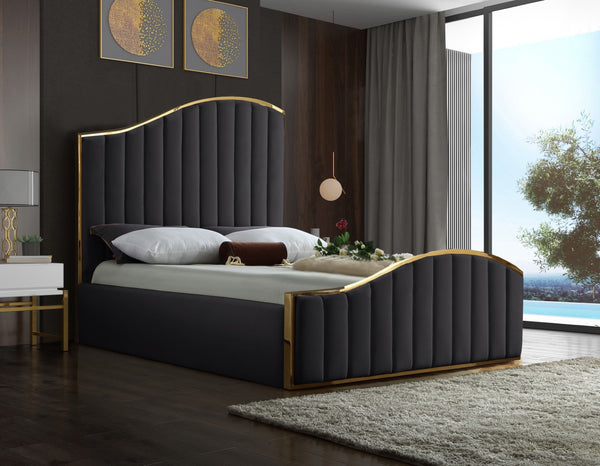 Jolie Velvet / Engineered Wood / Metal / Foam Contemporary Grey Velvet Queen Bed (3 Boxes) - 65" W x 87.5" D x 61.5" H