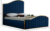 Jolie Velvet / Engineered Wood / Metal / Foam Contemporary Navy Velvet King Bed (3 Boxes) - 81" W x 87.5" D x 61.5" H