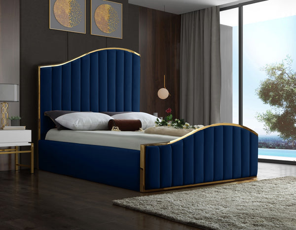 Jolie Velvet / Engineered Wood / Metal / Foam Contemporary Navy Velvet King Bed (3 Boxes) - 81" W x 87.5" D x 61.5" H