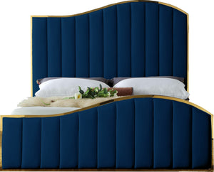 Jolie Velvet / Engineered Wood / Metal / Foam Contemporary Navy Velvet King Bed (3 Boxes) - 81" W x 87.5" D x 61.5" H