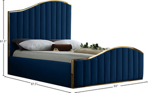 Jolie Velvet / Engineered Wood / Metal / Foam Contemporary Navy Velvet Queen Bed (3 Boxes) - 65" W x 87.5" D x 61.5" H