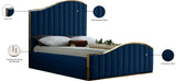 Jolie Velvet / Engineered Wood / Metal / Foam Contemporary Navy Velvet Queen Bed (3 Boxes) - 65" W x 87.5" D x 61.5" H