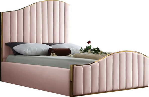 Jolie Velvet / Engineered Wood / Metal / Foam Contemporary Pink Velvet King Bed (3 Boxes) - 81" W x 87.5" D x 61.5" H