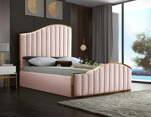 Jolie Velvet / Engineered Wood / Metal / Foam Contemporary Pink Velvet Queen Bed (3 Boxes) - 65" W x 87.5" D x 61.5" H