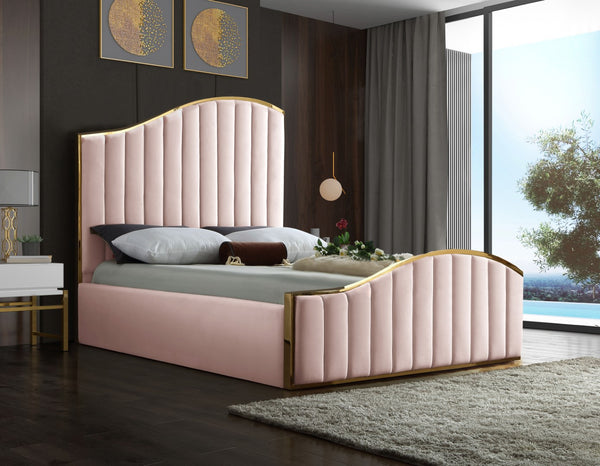 Jolie Velvet / Engineered Wood / Metal / Foam Contemporary Pink Velvet Queen Bed (3 Boxes) - 65" W x 87.5" D x 61.5" H