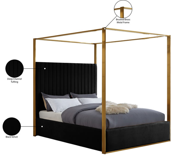 Jones Velvet / Engineered Wood / Stainless Steel / Foam Contemporary Black Velvet King Bed - 82.5" W x 86.5" D x 79" H
