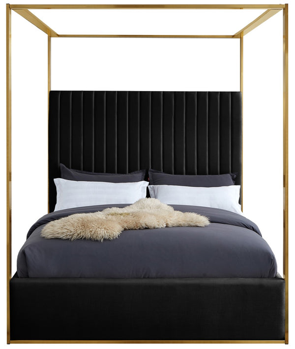 Jones Velvet / Engineered Wood / Stainless Steel / Foam Contemporary Black Velvet King Bed - 82.5" W x 86.5" D x 79" H