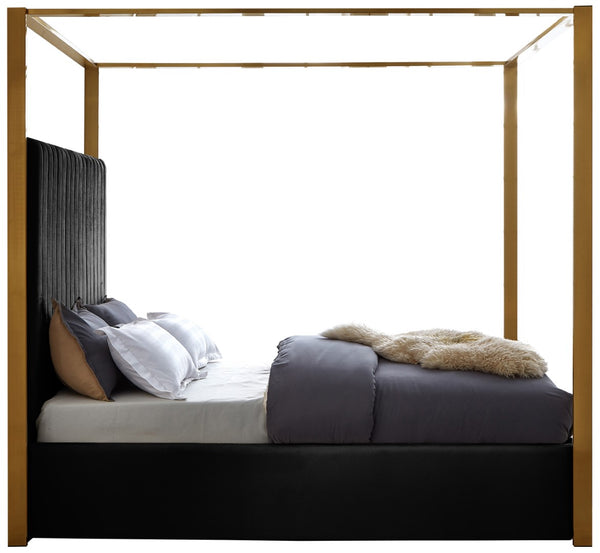Jones Velvet / Engineered Wood / Stainless Steel / Foam Contemporary Black Velvet King Bed - 82.5" W x 86.5" D x 79" H