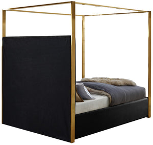 Jones Velvet / Engineered Wood / Stainless Steel / Foam Contemporary Black Velvet King Bed - 82.5" W x 86.5" D x 79" H