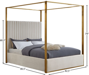 Jones Velvet / Engineered Wood / Stainless Steel / Foam Contemporary Cream Velvet King Bed - 82.5" W x 86.5" D x 79" H