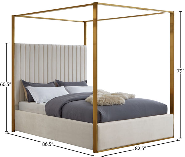 Jones Velvet / Engineered Wood / Stainless Steel / Foam Contemporary Cream Velvet King Bed - 82.5" W x 86.5" D x 79" H