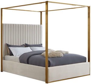 Jones Velvet / Engineered Wood / Stainless Steel / Foam Contemporary Cream Velvet King Bed - 82.5" W x 86.5" D x 79" H