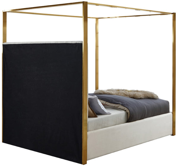 Jones Velvet / Engineered Wood / Stainless Steel / Foam Contemporary Cream Velvet King Bed - 82.5" W x 86.5" D x 79" H