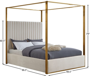 Jones Velvet / Engineered Wood / Stainless Steel / Foam Contemporary Cream Velvet Queen Bed - 66.5" W x 86.5" D x 79" H