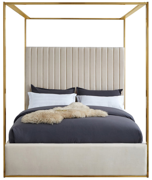 Jones Velvet / Engineered Wood / Stainless Steel / Foam Contemporary Cream Velvet Queen Bed - 66.5" W x 86.5" D x 79" H