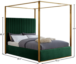 Jones Velvet / Engineered Wood / Stainless Steel / Foam Contemporary Green Velvet King Bed - 82.5" W x 86.5" D x 79" H