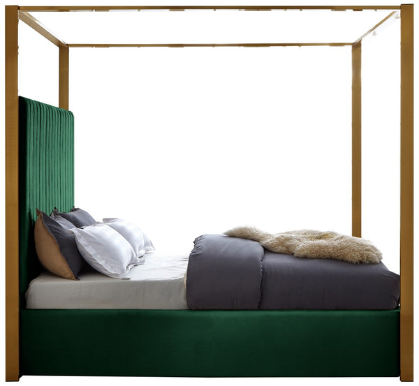 Jones Velvet / Engineered Wood / Stainless Steel / Foam Contemporary Green Velvet King Bed - 82.5" W x 86.5" D x 79" H
