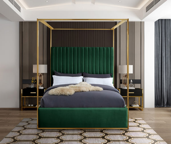 Jones Velvet / Engineered Wood / Stainless Steel / Foam Contemporary Green Velvet Queen Bed - 66.5" W x 86.5" D x 79" H