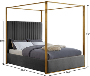 Jones Velvet / Engineered Wood / Stainless Steel / Foam Contemporary Grey Velvet King Bed - 82.5" W x 86.5" D x 79" H