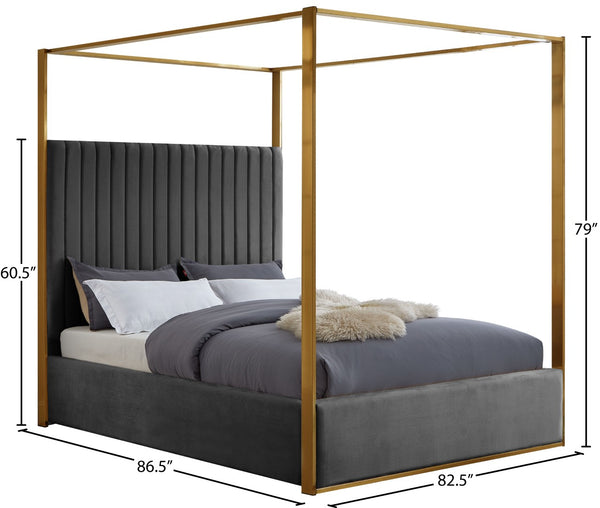Jones Velvet / Engineered Wood / Stainless Steel / Foam Contemporary Grey Velvet King Bed - 82.5" W x 86.5" D x 79" H