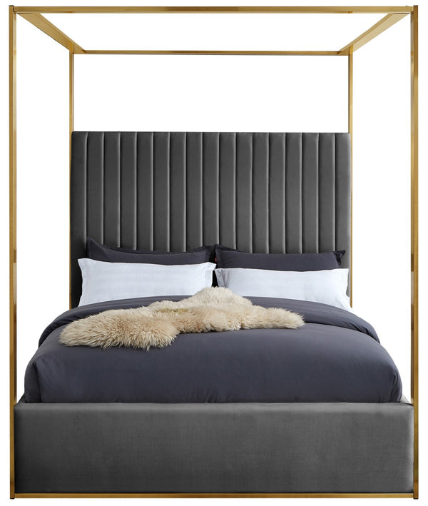 Jones Velvet / Engineered Wood / Stainless Steel / Foam Contemporary Grey Velvet King Bed - 82.5" W x 86.5" D x 79" H