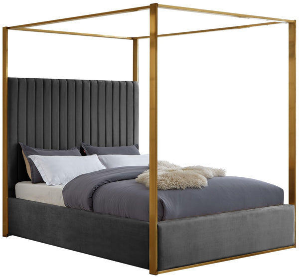 Jones Velvet / Engineered Wood / Stainless Steel / Foam Contemporary Grey Velvet Queen Bed - 66.5" W x 86.5" D x 79" H