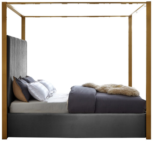 Jones Velvet / Engineered Wood / Stainless Steel / Foam Contemporary Grey Velvet Queen Bed - 66.5" W x 86.5" D x 79" H