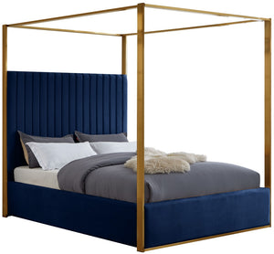 Jones Velvet / Engineered Wood / Stainless Steel / Foam Contemporary Navy Velvet King Bed - 82.5" W x 86.5" D x 79" H