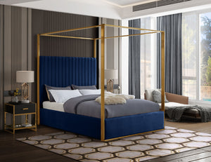 Jones Velvet / Engineered Wood / Stainless Steel / Foam Contemporary Navy Velvet King Bed - 82.5" W x 86.5" D x 79" H