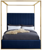 Jones Velvet / Engineered Wood / Stainless Steel / Foam Contemporary Navy Velvet King Bed - 82.5" W x 86.5" D x 79" H