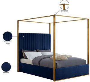 Jones Velvet / Engineered Wood / Stainless Steel / Foam Contemporary Navy Velvet Queen Bed - 66.5" W x 86.5" D x 79" H
