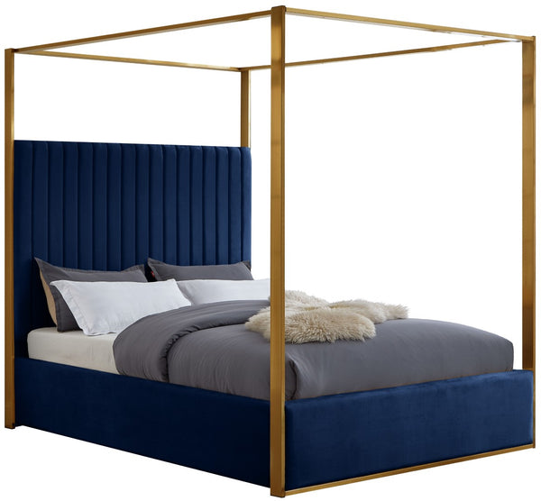 Jones Velvet / Engineered Wood / Stainless Steel / Foam Contemporary Navy Velvet Queen Bed - 66.5" W x 86.5" D x 79" H