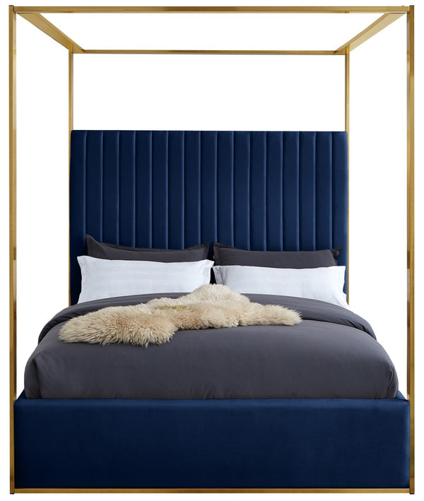 Jones Velvet / Engineered Wood / Stainless Steel / Foam Contemporary Navy Velvet Queen Bed - 66.5" W x 86.5" D x 79" H
