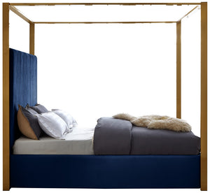 Jones Velvet / Engineered Wood / Stainless Steel / Foam Contemporary Navy Velvet Queen Bed - 66.5" W x 86.5" D x 79" H