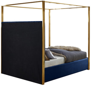 Jones Velvet / Engineered Wood / Stainless Steel / Foam Contemporary Navy Velvet Queen Bed - 66.5" W x 86.5" D x 79" H