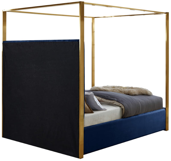 Jones Velvet / Engineered Wood / Stainless Steel / Foam Contemporary Navy Velvet Queen Bed - 66.5" W x 86.5" D x 79" H