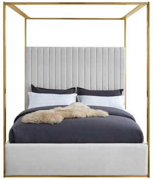 Jones Faux Leather / Stainless Steel / Engineered Wood / Foam Contemporary White Faux Leather King Bed - 82.5" W x 86.5" D x 79" H