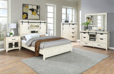 Modern Western  5pc White Solid Wood Queen Size Bed with Built in Shelf Space