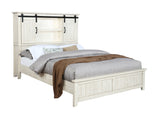 Modern Western White Solid Wood Cal King Size Bed with Built in Shelf Space