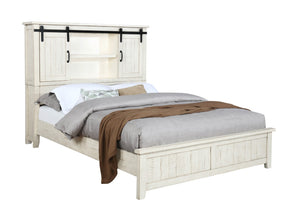 Vilo Home Modern Western White Solid Wood Queen Size Bed with Built in Shelf Space VH2710-Q VH2710-Q